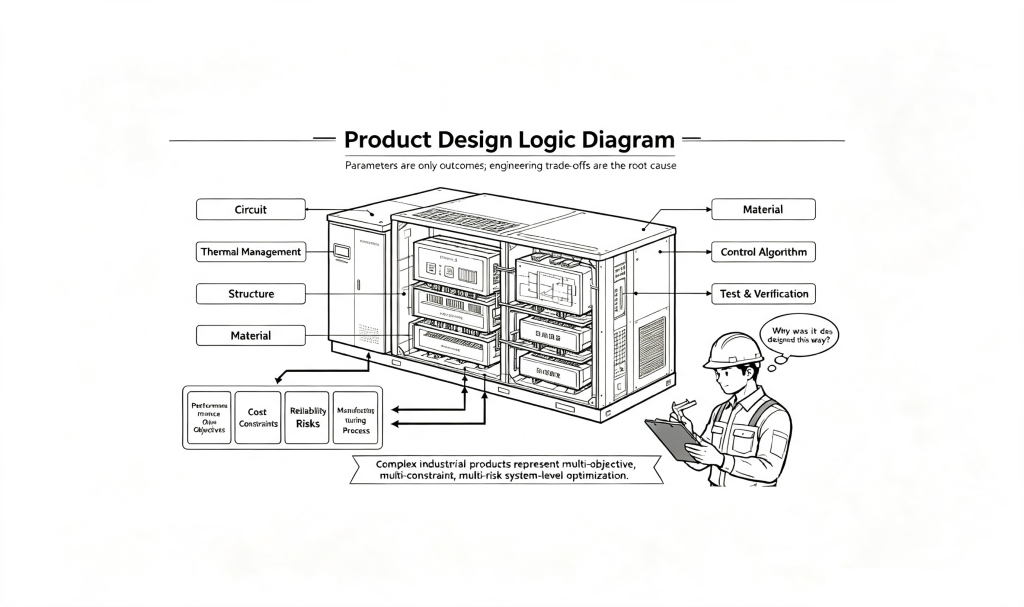 Colsourcing product design logic diagram, multi‑objective system‑optimization schematic for complex industrial equipment
